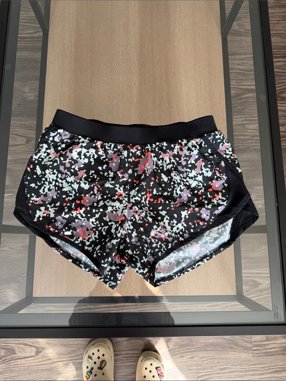 Under Armour Black Shorts with Purple Drawcord and Multicolor Floral Print
